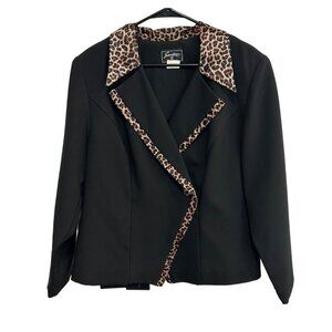 Sweet Suit Woman Black Blazer With Leopard Trim Size 16W